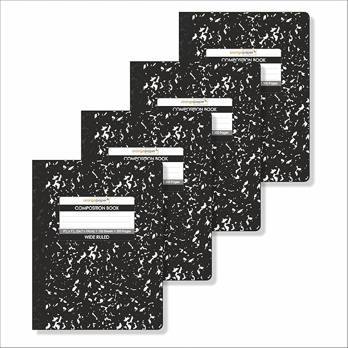 Composition Book – 100 Sheets, Wide Ruled, 9.75 x 7.5 inch – Durable Flex Cover – School & Office Use – Pack of 4