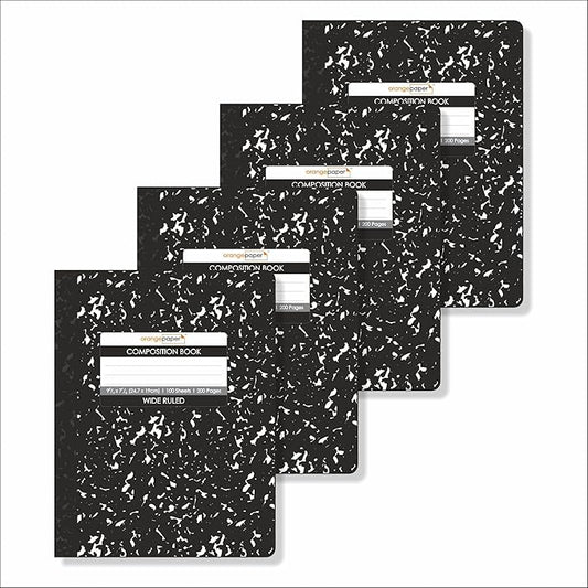 Composition Book – 100 Sheets, Wide Ruled, 9.75 x 7.5 inch – Durable Flex Cover – School & Office Use – Pack of 4