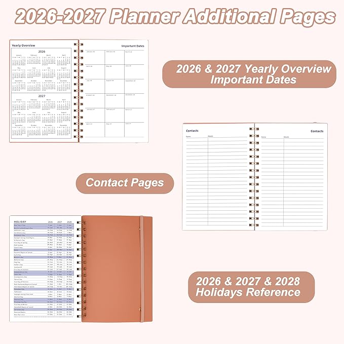 2026-2027 Day Planner, Weekly & Monthly Planner from Jan 2026-Jun 2027, 18 Month Calendar Planner, Agenda 2026 with Tabs Stickers, A5 Size, Pink