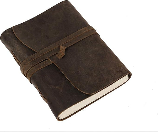 Leather Journal Travel Diary, Handmade Vintage Bound Notebook For Men & Women, Antique Finish, Genuine Buffalo Leather- Quality Unlined Paper Perfect for Notes, Art Sketchbook, 8X6 Inches, Cream