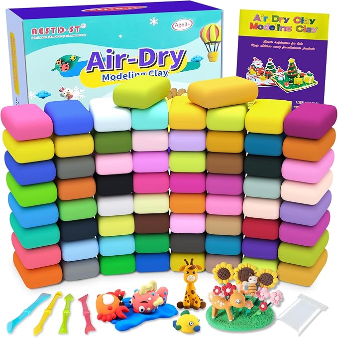 Aestd-ST Air Dry Clay 66 Colors, Modeling Clay for Kids, DIY Model Magic Clay, Molding Clay Kit with Sculpting Tools, Non-Sticky Soft and Super Light, Arts and Crafts Gift for Boys Girls Kids