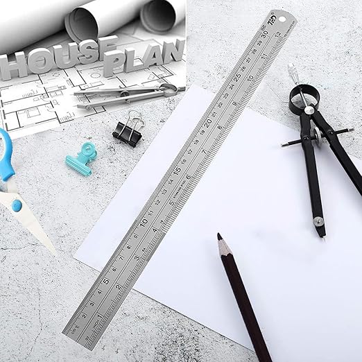 YouOKLight Metal Ruler Set, Stainless Steel 6 Inch and 12 Inch Rulers with Inches and Centimeters, Metric Precision Measuring Drawing Ruler, Silver