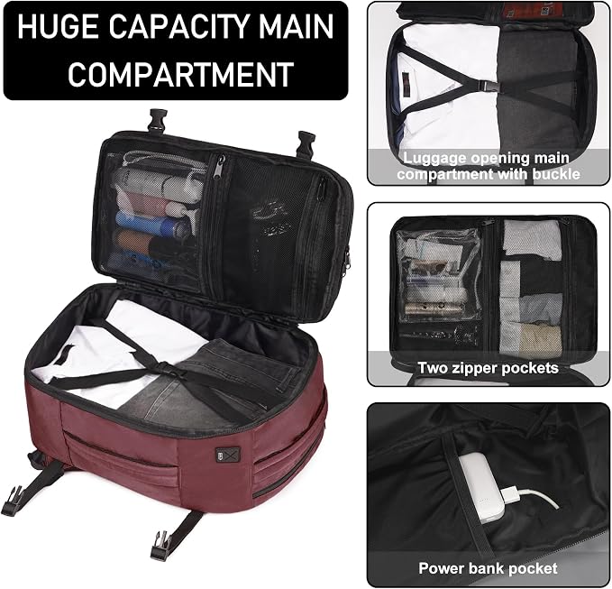 ECOHUB Travel Backpack 18x14x8 Frontier Airlines Personal Item Bag Red | Carry On Backpack with 13 Pockets, Casual Daypack for Men Women Airline Approved Water Resistant Back pack with Charging Port