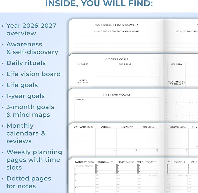 Clever Fox Dated Hourly Weekly Planner 2026 – Daily, Monthly & Yearly Agenda Organizer with Time Slots – Hardcover Journal, A5 Size (Periwinkle)