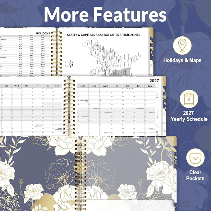 SUNEE 2026-2027 Appointment Book, Quarter-Hourly, Weekly & Monthly - from July 2026 to June 2027, 6.4"x8.3" Academic Planner, Flexible Cover, Note Pages, Bookmark, Spiral Binding, Vintage