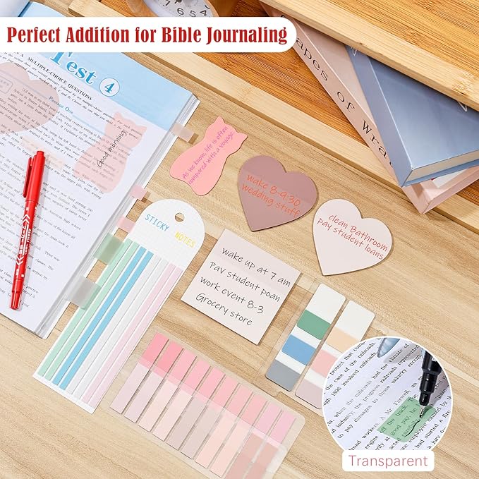 BAYTORY 850 Sheets Transparent Sticky Notes with Permanent Markers, Clear 3 x 3 inch Sticky Note to Post Book Annotation Kit, See Through Self-Adhesive Index Tabs for Bible Journaling (Pink)