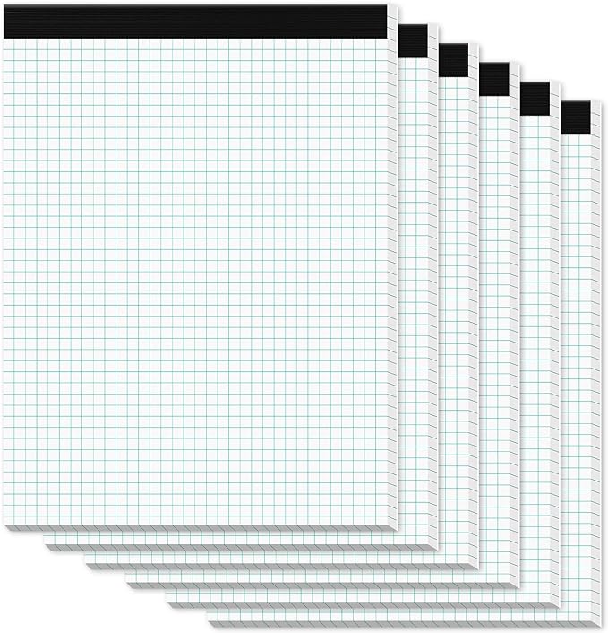 Zaviko Graph Paper Pads 8.5 x 11, 6 Pack, 4x4 Blue Quad Grid Paper Pad, White Quadrille Pad 8-1/2" x 11", Easy Tears Off, Grid Notebook 8.5 x 11, White 70 GSM Graft Paper, 30 Sheets/Pad
