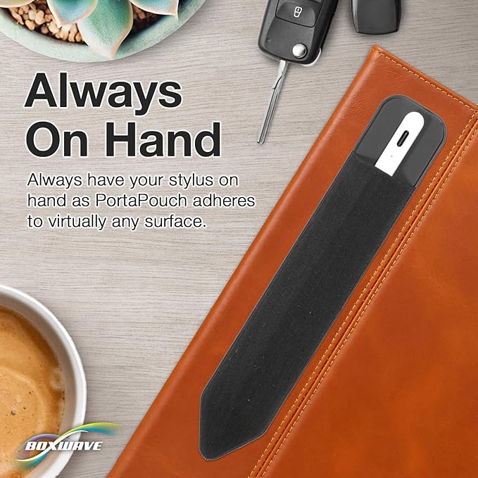 BoxWave Stylus Pouch Compatible with Boogie Board Blackboard Smart Scan Reusable Notebook - Stylus PortaPouch, Pen Stylii Holder Carrier Portable Self-Adhesive - Jet Black