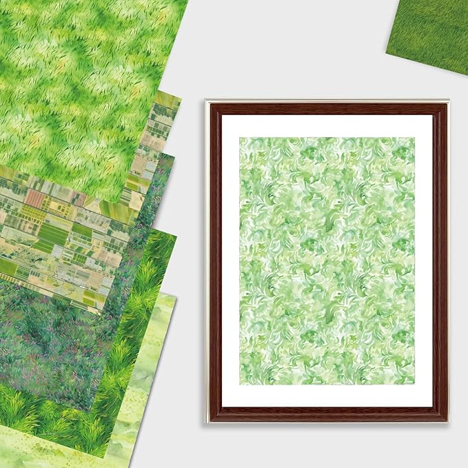 Scrapbook Paper,24 Sheets 6"x 6" Vintage Scrapbook Supplies,Single-Sided Pattern Decorative Cardstock Paper for Junk Journal,Card Making,DIY Album, Art Journaling,Decoupage Craft,Green Grassland