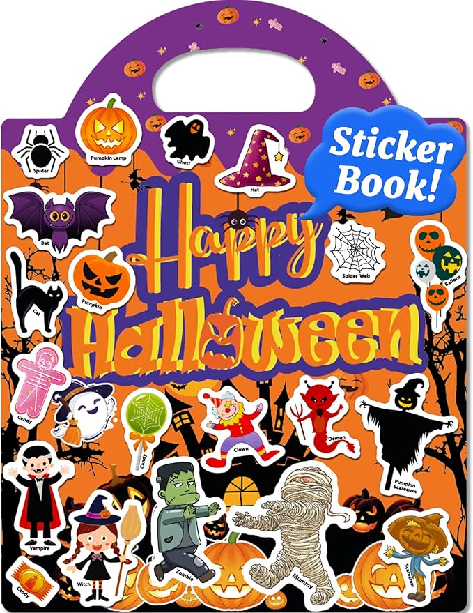 Benresive Reusable Sticker Book for Toddlers, Travel Stickers for Kids, Toddler Crafts Activities Toys, Birthday Gifts for Boys & Girls - Halloween