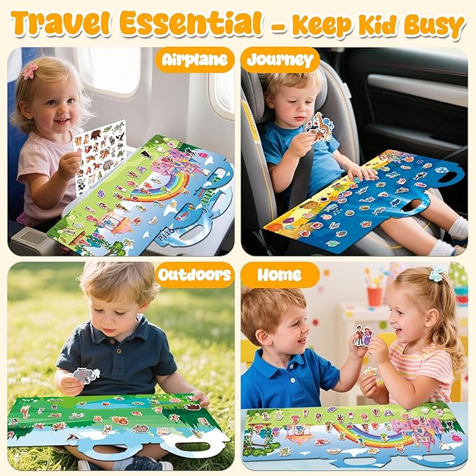 Reusable Sticker Book for Kids, 3 Sets Jelly Sticker Books for Toddlers 2-4 Years, Airplane Train Car Travel Essentials Toys for Kids 3-5