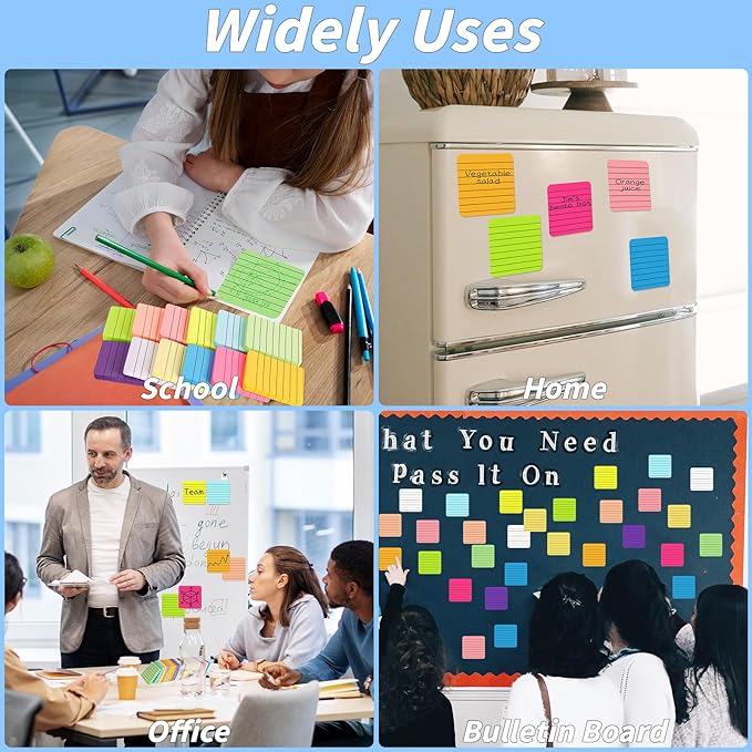 60 Pads Round Corner Lined Sticky Notes 3x3 in Post, 12 Bright Colors Self-Stick Note Pads it, Strong Adhesive Paper Memo Pads, 75 Sheets/Pad, Colored Note Pad Easy to Post for Home, Office, Notebook