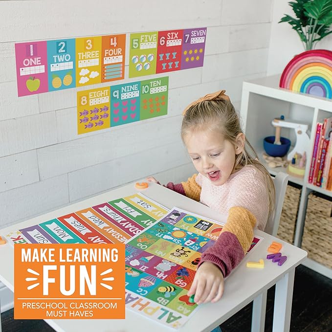 Hadley Designs Alphabet for Classroom Wall Decor - ABC Posters for Classroom Wall Chart Preschool & Kindergarten, ABC Letters & Number Line Elementary, Alphabet Cards, Colorful Classroom Decor