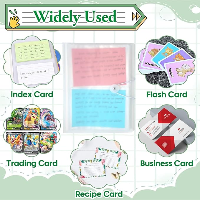 SHANGRLA 4x6 Index Card Holder Binder with Clear Sleeves,Card Organizer for Recipe Card, Flash Card and Note Card,Holds 200 Indexcards, Flashcard Notecard Storage Booklet