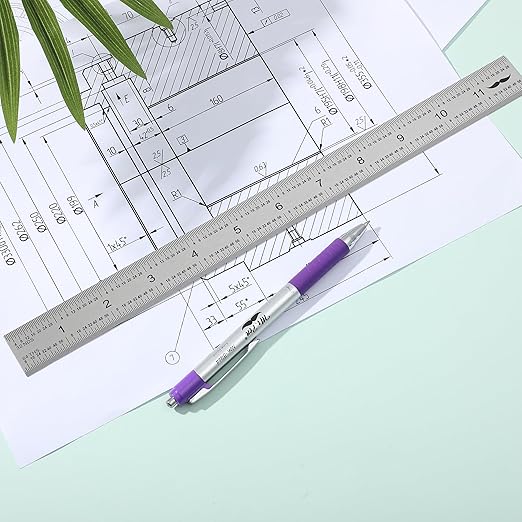 Mr. Pen- Machinist Ruler, 12 Inch, Stainless Steel Imperial, Precision Measuring Tool, 1/8", 1/16", 1/32", 1/64" Graduation for Engineering, Carpentry, Drafting, Office, School