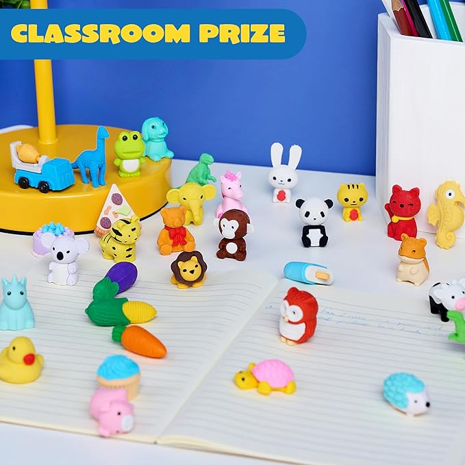JOYIN 36Pcs Animal Erasers for Kids, Cute Pencils Erasers Bulk, Desk Pets Puzzle for Classroom Rewards Back to School Supplies Party Favors Treasure Box Toys Gifts