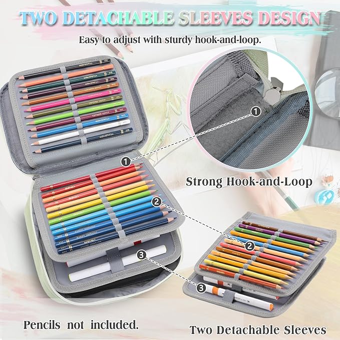 Large Pen Pencil Case,VONXURY High Capacity Art Colored Pencil Pouch Portable Stationery Organizer With 2 Detachable Layers 54 Slots Multiple Zipper Pockets for School Office College