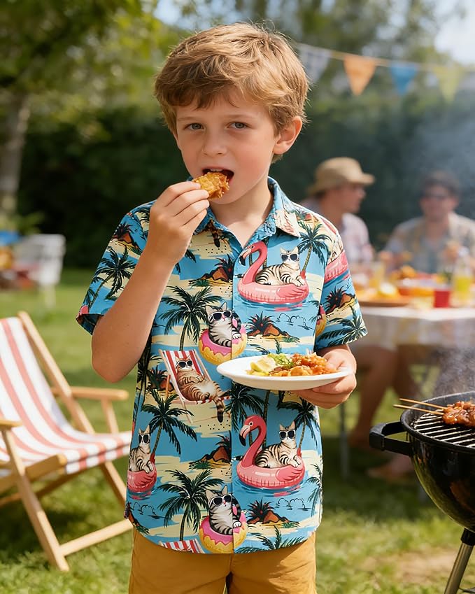 Enlifety 2-10T Kids Hawaiian Shirt Boys Short Sleeve Button Down Shirts Hawaii Summer Casual Blouse