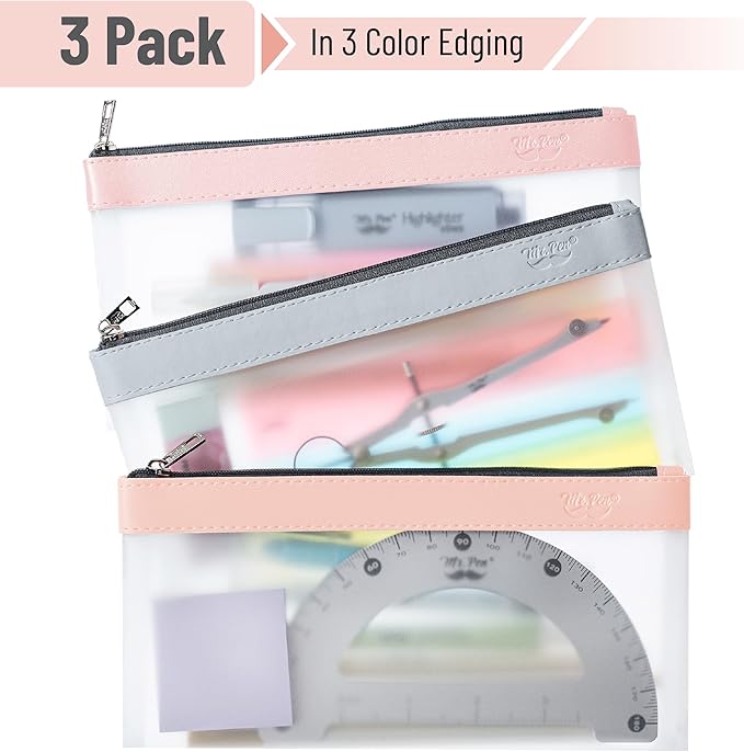 Mr. Pen- Clear Pencil Pouch, 8.50"x4.25", 3 Pack, Durable TPU Material, Medium Water-Resistant Pencil Bags with Smooth Zipper, Multipurpose Clear Pouch for Stationery, School, Office, Travel Supplies