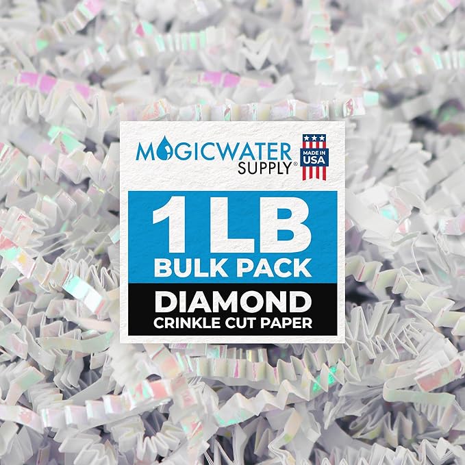 MagicWater Supply Iridescent Crinkle Cut Paper - 1 LB Diamond White - Shred Filler great for Gift Wrapping, Basket Filling, Birthdays, Weddings, Anniversaries