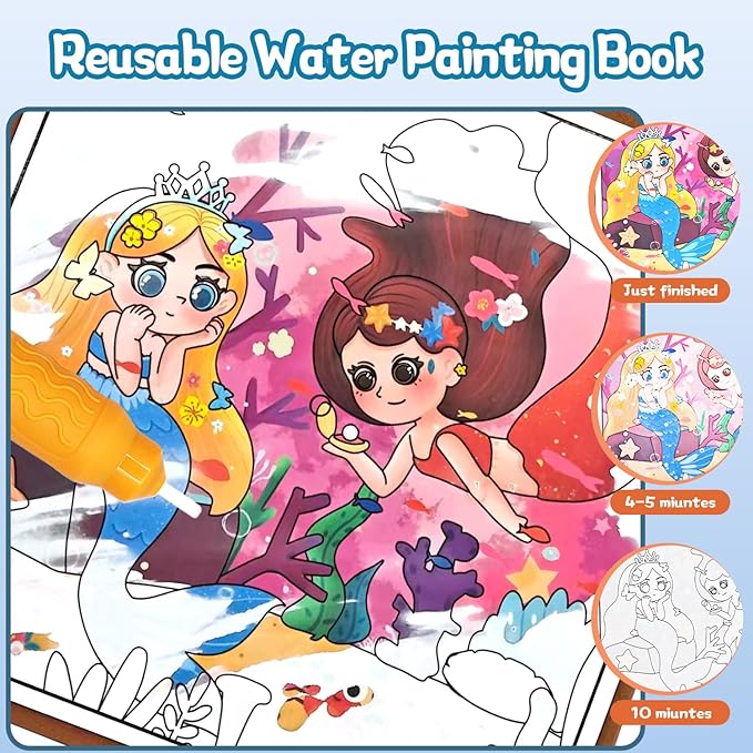 NaTuGi Reusable Magic Water Painting Books for Kids,Coloring Books for Toddler,Busy Book,3 Themes,No Mess Paint Coloring,for Ages 3+,Gift for Boys & Girls Travel Activity Toys (3 Books)