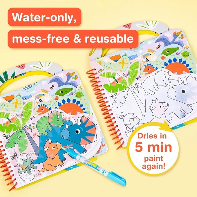 Avenir Reusable Water Coloring Book for Toddlers 3-5 – Mess-Free Paint-with-Water Travel Toy Airplane Activities Road Trip Quiet Book, Water-Reveal Activity Pad, 3-in-1 Creative Set
