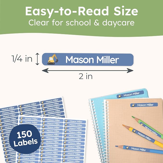 Personalized Kids Name Labels for Pencils Dark Blue [150pcs] - Waterproof Name Stickers for School & Daycare - Pencil Custom Name Stickers - Children Name Stick On Labels for Pens (2.0”x0.3”)