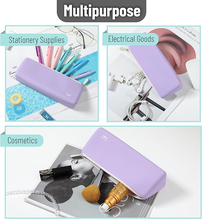 Mr. Pen- Silicone Pencil Case Pouch, Pastel Lavender, Aesthetic Triangular Design, Multipurpose, Aesthetic Pencil Case Small, Silicone Makeup Bag