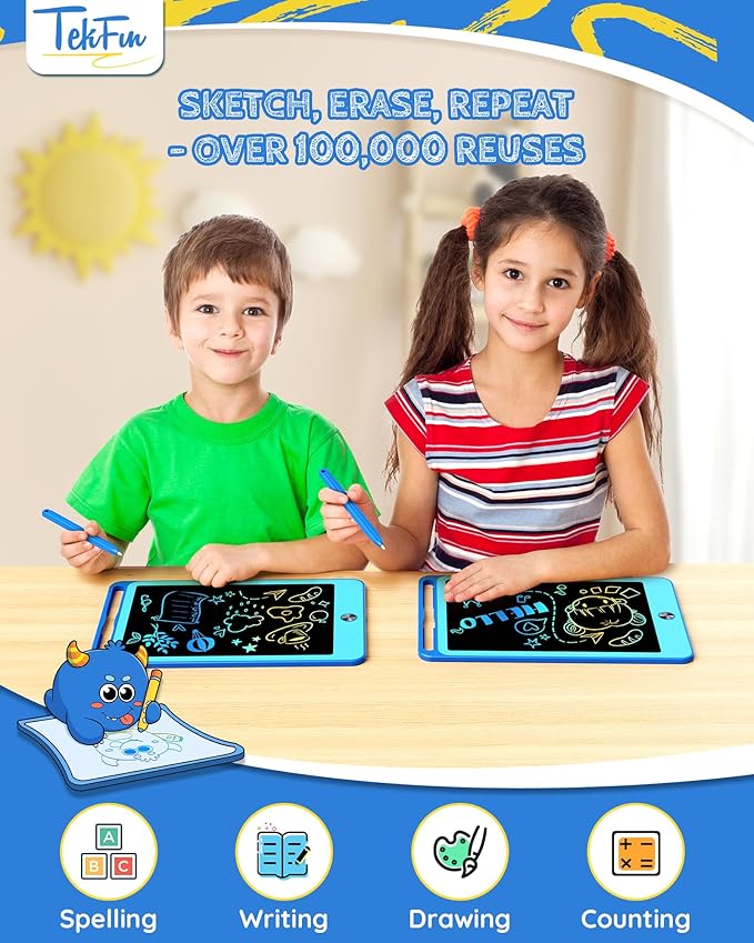 TEKFUN 2 Pack LCD Writing Tablet for Kids, 8.5 Inch Blue+Blue Doodle Board Drawing Board Reusable Drawing Tablet with Lanyard, Educational Kids Toddler Toys Birthday Gift for Boys Girls 3-12 Years Old