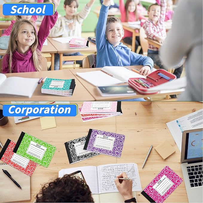 48 Pack Composition Notebooks Bulk Wide Ruled 4-7/8"x 7.5" Half Size Composition Books 60 Sheets Mini Notebook 12 Color Small Pocket Marble Journal Books for Students College Office Back to School Supplies