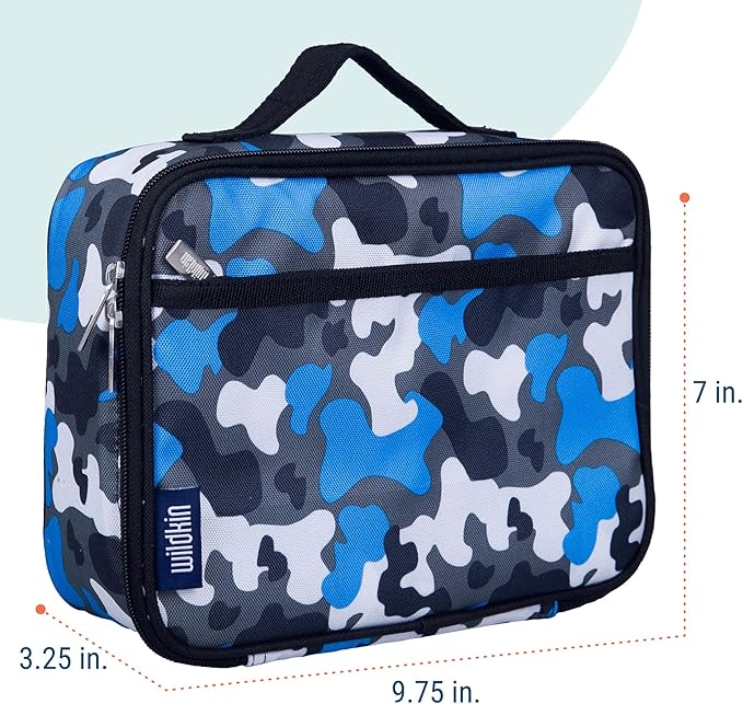 Wildkin Kids Insulated Lunch Box, Keeps Food Hot or Cold, BPA-Free with Mesh Pockets & Easy-Clean Lining – Ideal for School, Travel & Daycare – Blue Camo