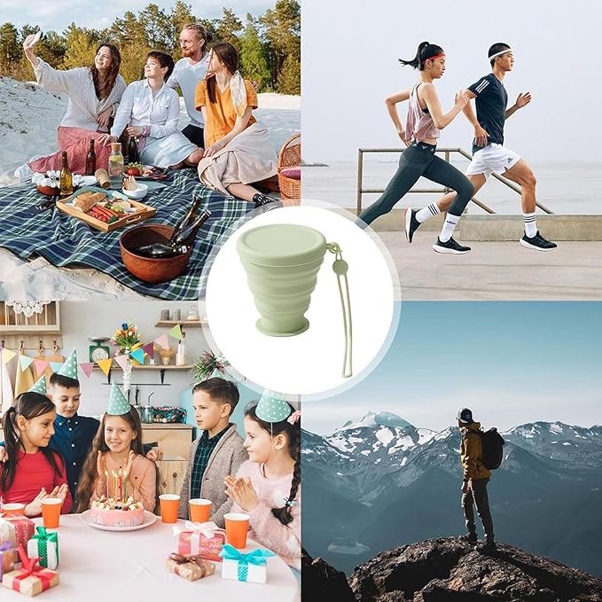 Camping Cup – Silicone Foldable Water Mug with Lid, Durablee Reusable Outdoor Accessory, Portable Lightweight Expandable Design, Heat Resistant Travel Coffee Cup | Compact Easy Clean Drink