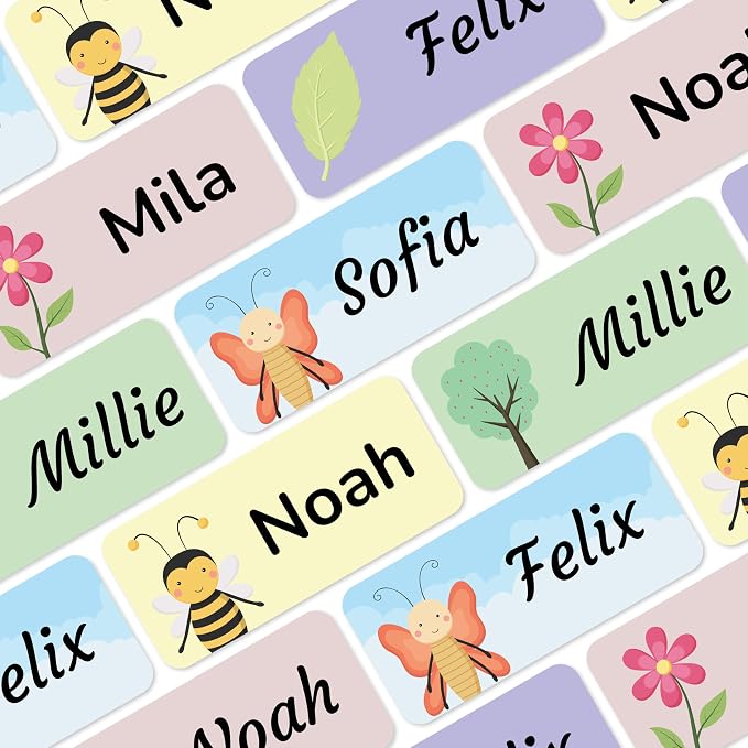 Personalized Name Labels for Kids (140), Custom Daycare Labels - Waterproof Name Stickers for Clothing, Bottles and Other School Supplies (1.2” x 0.5”) - Nature