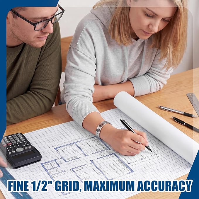 Jetec 1 Roll Large Grid Graph Paper Roll 1/2'' Grid 16.5 Inch x 98ft Math Graph Paper for Journaling Composition Planner Classroom Teaching Drafting Supplies Kids Students Gifts