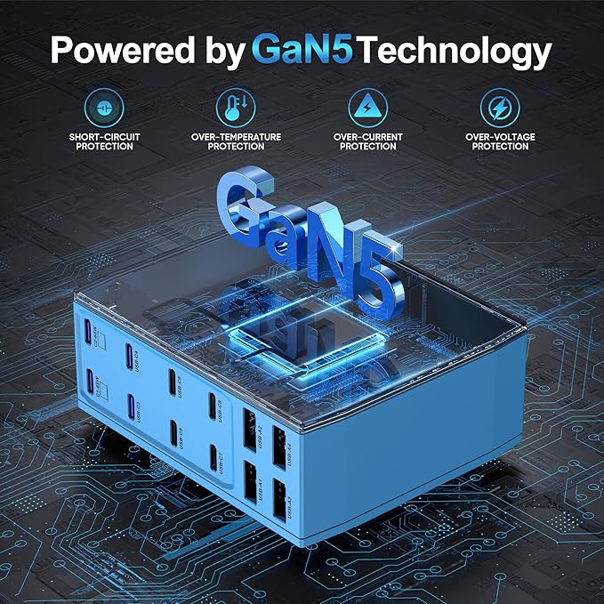 500W USB C Charger Block, 12-Port USB C Charging Station for Multiple Devices, Leather Texture Dual PD 65W Laptop Fast Charger Compatible with MacBook Pro/Air, iPad, iPhone,Galaxy and More,Blue