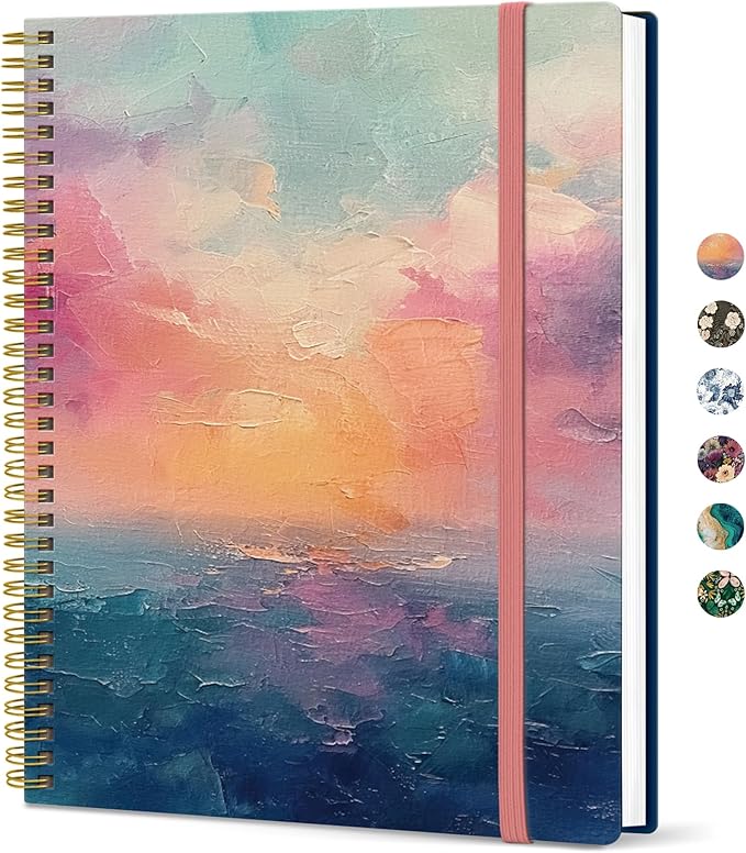 Taja Large Spiral Lined Journal for Women, 8.5" x 11" Notebooks for Work Collge Ruled, A4 Aesthetic Cute Journaling Notebooks for Writing, Plastic Cover, Sunset