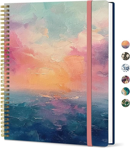 Taja Large Spiral Lined Journal for Women, 8.5" x 11" Notebooks for Work Collge Ruled, A4 Aesthetic Cute Journaling Notebooks for Writing, Plastic Cover, Sunset