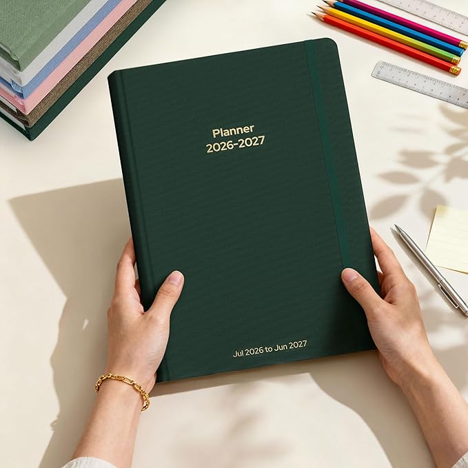 Planner 2026-2027 Monthly and Weekly Academic Planner July 2026 - June 2027, Linen Hardcover Agenda 2026-2027 Calendar Daily Planner for Student Teacher with Monthly Tabs, 7.3" x 10", Dark Green