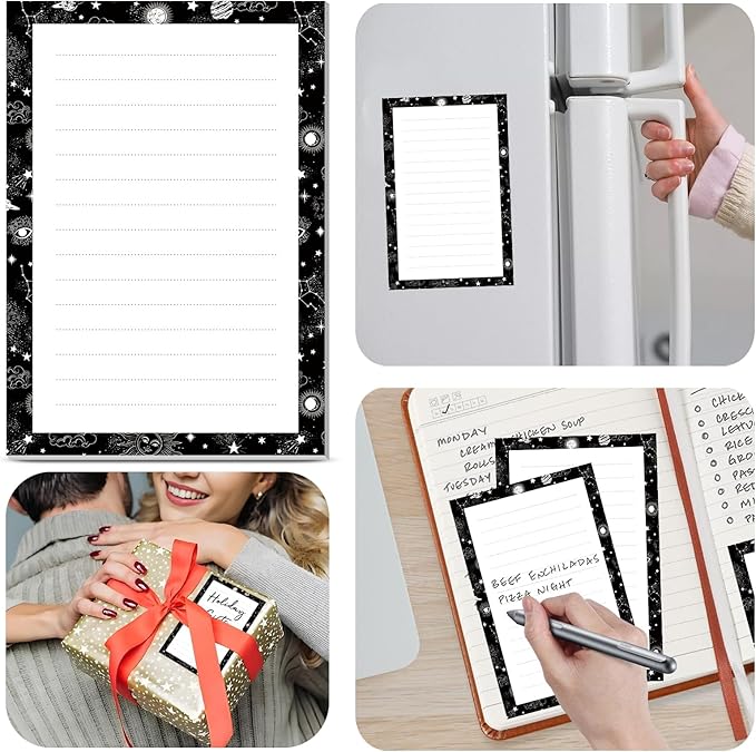 2 Pack Lined Sticky Notes 4x6 in, Cute Self-Stick Notepads with Lines, Large Memo Pads Strong Adhesive for Office, Home Cute Black Universe