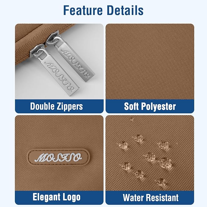 MOSISO Laptop Case 16 inch, 15-15.6 inch Laptop Sleeve Compatible with MacBook Pro 16 M5 M4 M3 M2 M1, HP Acer Dell Lenovo ASUS, Polyester Vertical Computer Sleeve Bag with Pocket, Mocha