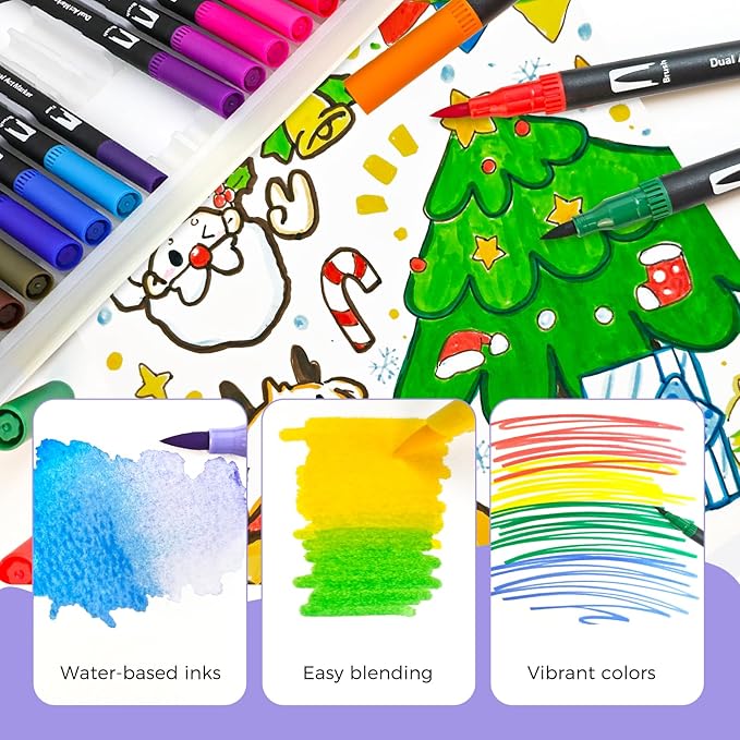 Artecho 36 Colors Markers for Adult Coloring Books, Dual Tip Markers for School, Fine and Brush Tip for Adults Coloring Books, Calligraphy, Drawing, Sketching