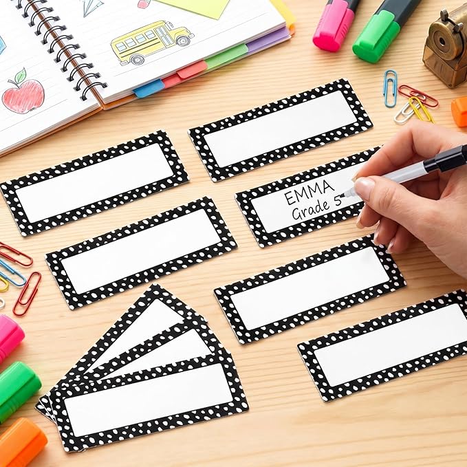 Eaasty 48 Pcs Dry Erase Magnetic Label Back to School Magnetic Name Labels Colored Black White Composition Dots Reusable Name Tag for Whiteboard Office Home(Not Include Pen)(Dots 2)