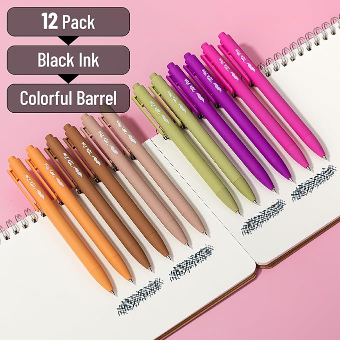 Mr. Pen- Retractable Gel Pens, 12 Pack, Black Ink, Late Harvest Color Barrel, Fine Point 0.5mm, Fast Dry, Smooth Writing, Cute Pens for Drawing, Writing Planner and School Supplies