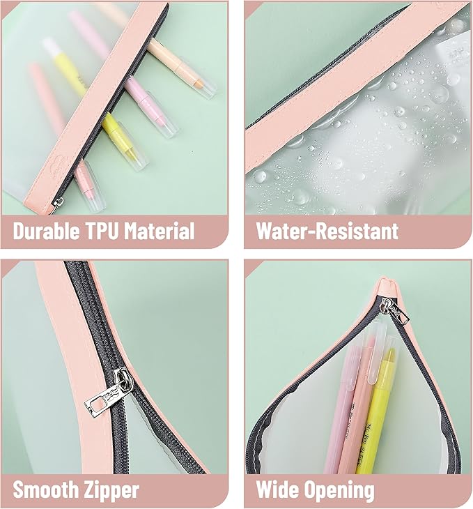 Mr. Pen- Clear Pencil Pouch, 8.50"x4.25", 3 Pack, Durable TPU Material, Medium Water-Resistant Pencil Bags with Smooth Zipper, Multipurpose Clear Pouch for Stationery, School, Office, Travel Supplies