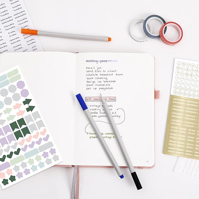 &And Per Se Journaling Supplies – Journaling Kit with Dotted Notebook, Stencils, Stickers, Washi Tapes & Colored Pens for Beginners (Dark Blue)