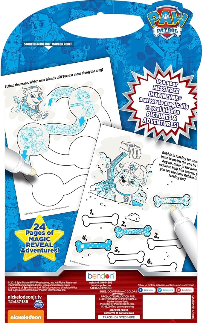 PAW Patrol 16 Page Imagine Ink Mess Free Coloring Game Book with 1 Mess Free Marker Bendon 14081