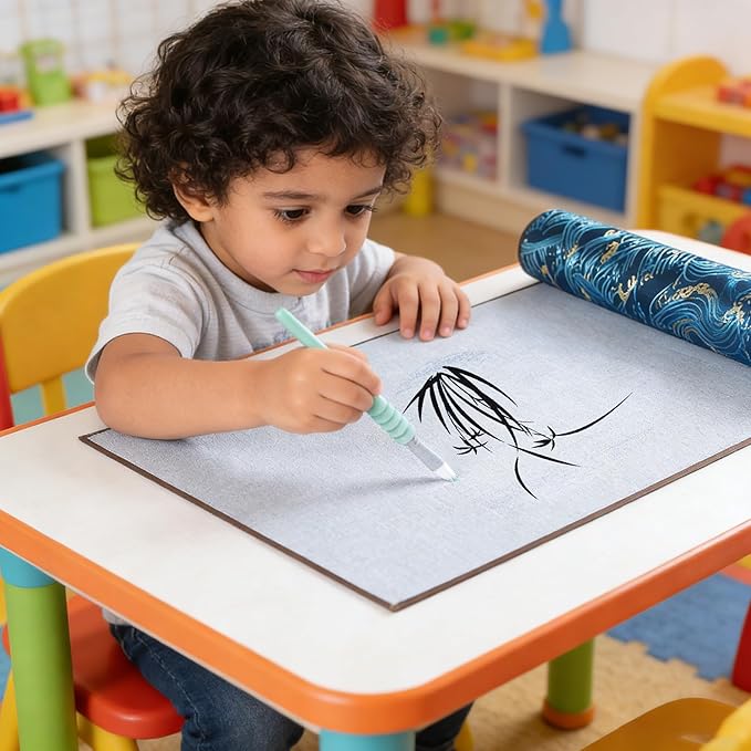 Magic Canvas Paint with Water,Reusable Calligraphy Cloth, Water Writing Cloth Scroll for Students Beginners Drawing Practice, No Ink or Paper Waste, Mess-Free Painting Activity(Blue-2)
