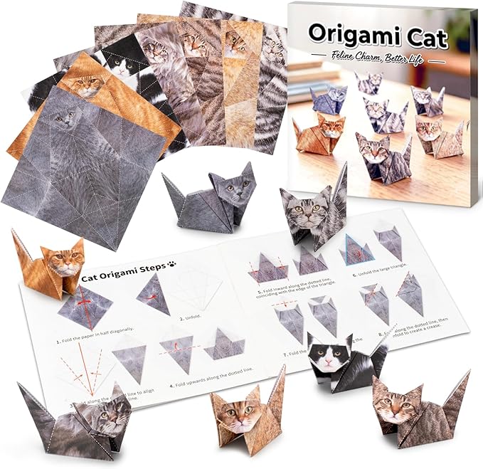 DIY Paper Craft Kit, 3D Cats Origami Paper 56 Sheets, Art Craft Activity Origami Kit Desk Decoration, Gift for Kids Adults Pet Lovers