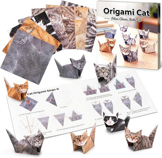 DIY Paper Craft Kit, 3D Cats Origami Paper 56 Sheets, Art Craft Activity Origami Kit Desk Decoration, Gift for Kids Adults Pet Lovers