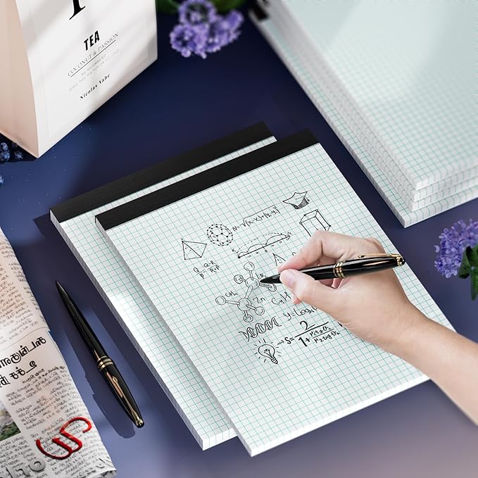Graph Paper Pad 8.5 x 11 Grid Paper 4x4 Graphing Paper, 12 Pack Grid Paper Pad 30 Sheets per Notepad Graph Ruled Math Paper, Perforated Square Paper Pad 8.5'' x 11'' for Math/Design/Plan/Sketching